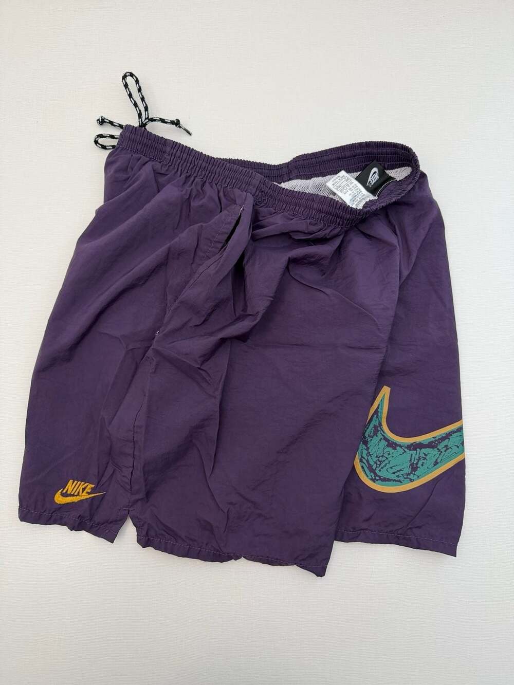 Vintage 90s Nike Purple Nylon Athletic Mesh Lined Shorts Big Swoosh Large